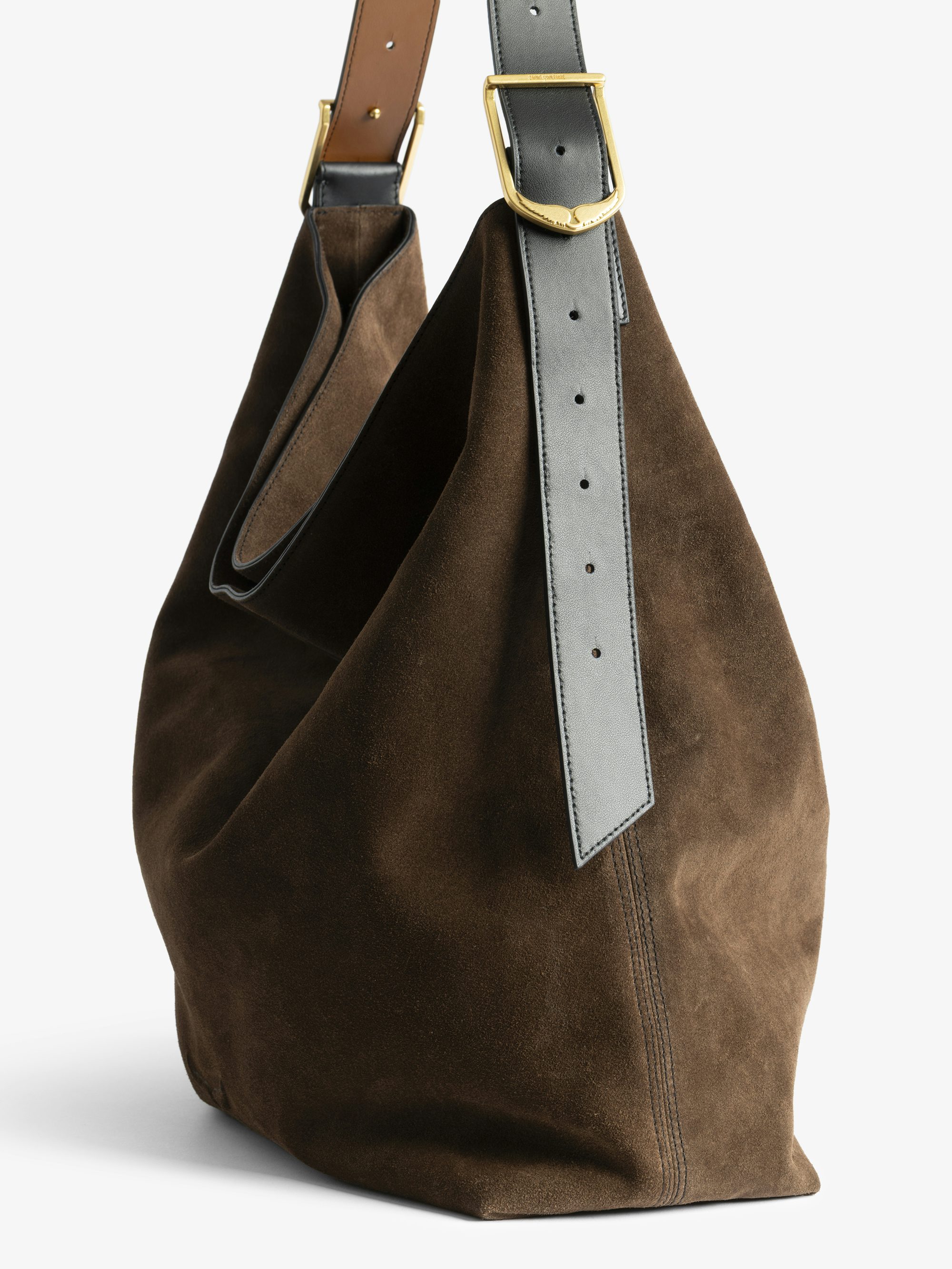 Jane Hobo XL Suede Bag - Hobo bag in suede leather with adjustable handle and embossed wings signature.